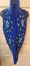 BETSEY JOHNSON Infinity Winter Scarf  Royal Blue Multi Rose Print