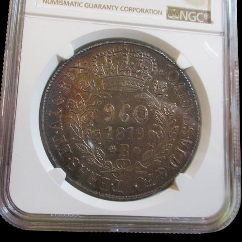 BRAZIL 960 REIS 1819 R ON CHILE SANTIAGO PESO 1817 NGC AU DETAILS SILVER #C102# - Picture 2 of 5