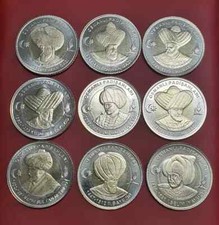 JUEGO DE 9 MONEDAS DE PAVO, SULTANES OTOMANOS, 2024, SIN CIRCULAR, BIMETAL