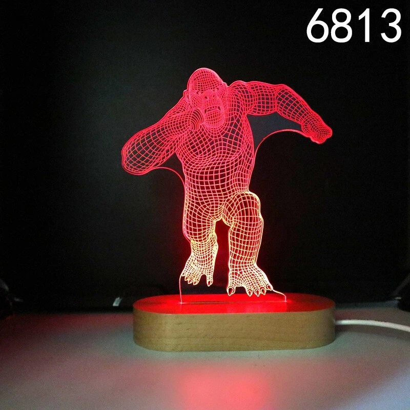 Night Light Orangutan 3D LED 7 Color Change Table Desk Lamp Wooden Base Gift