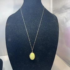 Signed Lenora Dame Locket Necklace Pendant Fabric Antiqued Gold