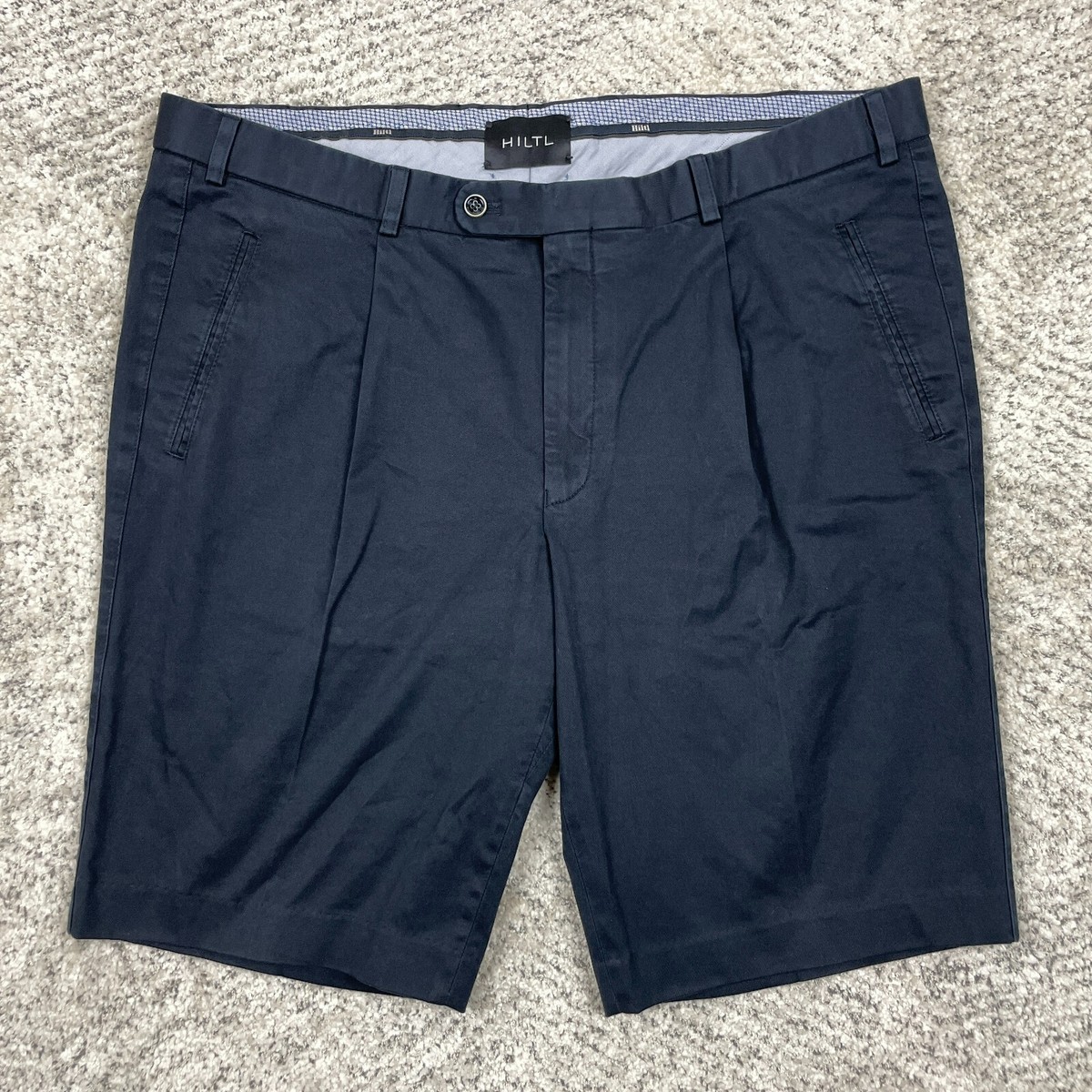 Hiltl Shorts Men 28 40 Morello-U Chino Stretch Pleated Canvas Navy