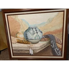 signed Mark illegible, Still life southwestern imagery, oil painting framed