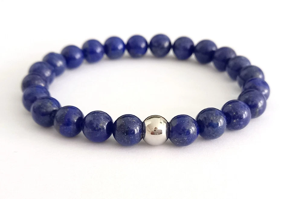 Lapislazuli Edelstein Perlenarmband 8mm Stretch Band Damen Herren Armband NEU - Bild 2 von 3