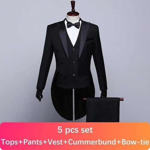 Mens Formal Work Tuxedo Tailcoat Dress Suits Swallow Tail Coat Male Jacket Suits - Afbeelding 10 van 29
