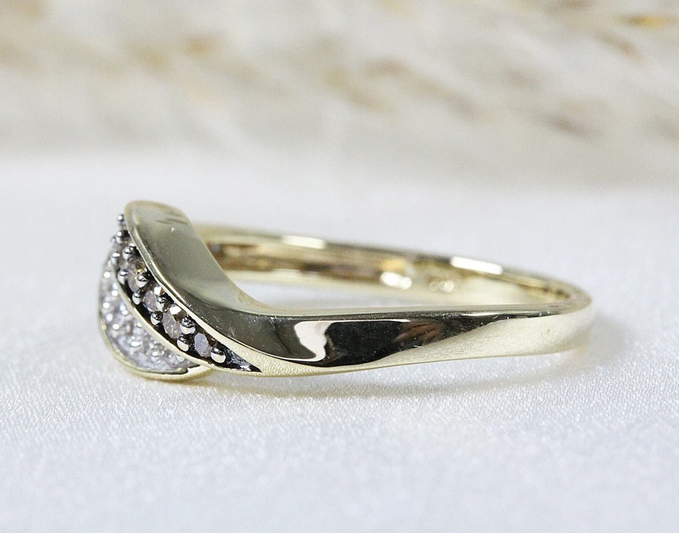 Кольцо из 10-каратного желтого золота с натуральными бриллиантами белый шоколад 2 ряда - Изображение 3 из 4