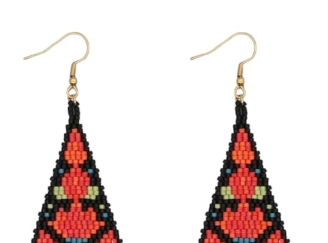 Pendientes Tribales Nativos Grandes Boho Americanos Semilla Cuentas Hecho a Mano Pendiente Foto 3 de 4