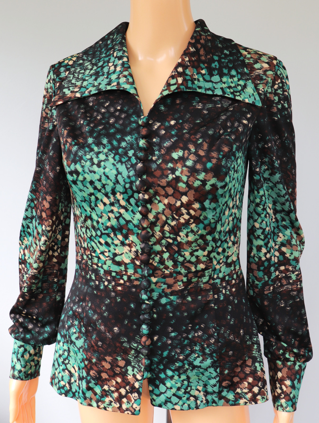 Blusa Chaqueta Vintage Cuello Italiano Mujer EP Pawlik Jersey Modas 70er Verde