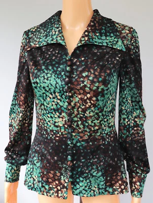 Bluse Jacke Vintage Haifischkragen Damen EP Pawlik Jersey Moden 70er Grün 36 S - Bild 1 von 4