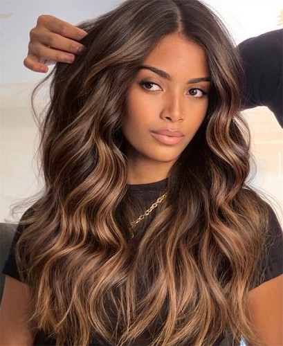 Dark Brown Mix Ash Brown Wave Wigs 13x4 Lace Frontal Human Hair Wig Pre Plucked