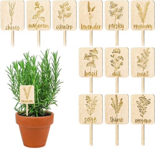 24Pcs Wooden Plant Labels Sign Planted Herb Markers Garden Labels with Printed H