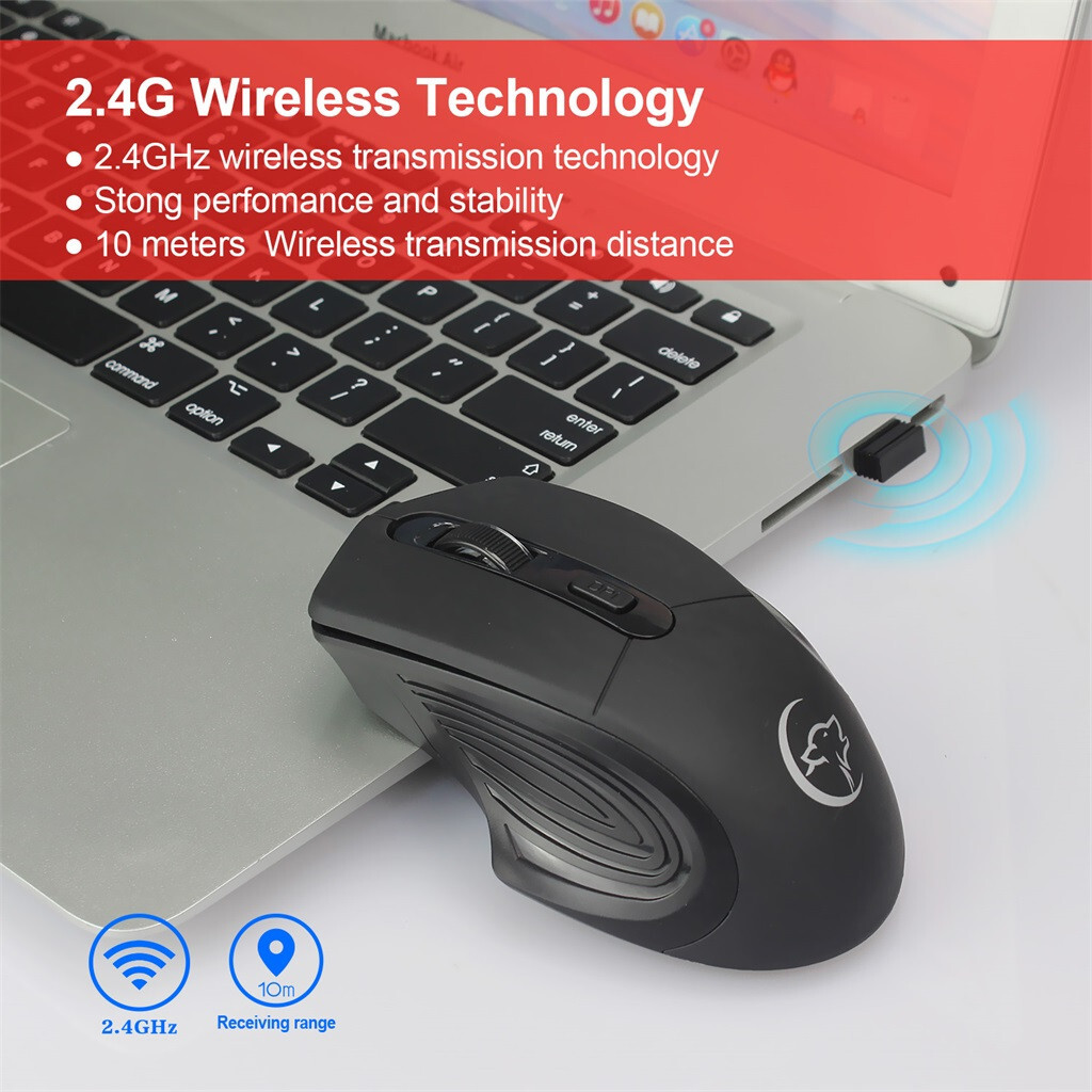 2.4GHz Wireless Rechargeable Mute Gaming Mouse 2000DPI for PC