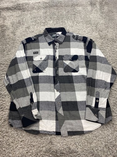 Vtg Mecca Shirt Mens 2XL Gray Plaid Ning Western Hip Hop Button Up Flannel USA