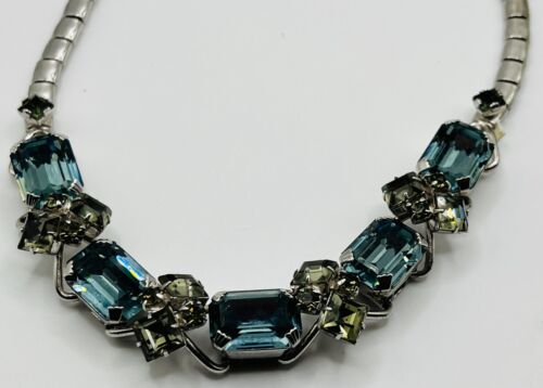 Vintage Blue Baguette & Gray Round Rhinestone 18" Necklace