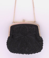 Vintage 1950s La Regale Black Beaded Evening Bag/Purse Chain Hong Kong Kiss Lock