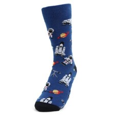 Women's Astronaut Novelty Dress Socks Space Shuttle Rockets Blue Fun Socks
