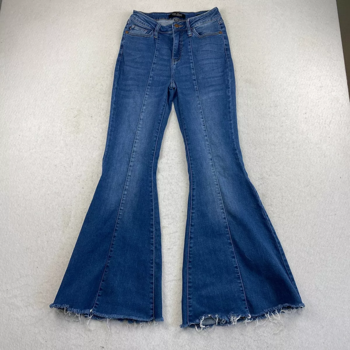 Judy Blue Jeans Super Flare Denim Size 3 26 High Waist Raw Hem Medium Wash