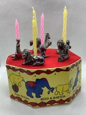 Vintage Reed & Barton Silverplate Circus Animals Birthday Candleholder Set Box