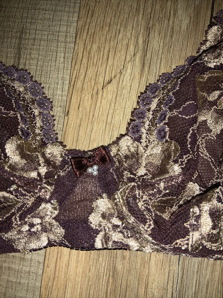 FELINA Brown Beige Lace Underwire Lightly Lined UNPADDED Bra 32DD  #5579 - Image 3 of 4