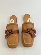LOEWE Gate Two-tone Topstitched Leather Slippers In Brown Size 36 EU