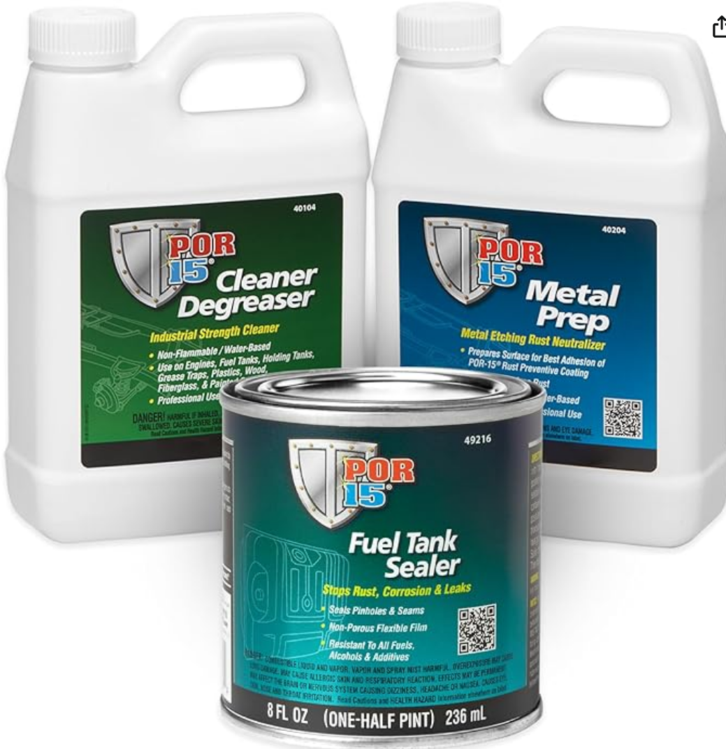 POR15 Fuel Tank Sealer 8fl oz 49216 + Cleaner Degreaser + Metal Prep