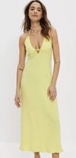 AMERICAN EAGLE AE Low Cut Ribbed Halter Midi Yellow Dress SIZE SMALL NWOT
