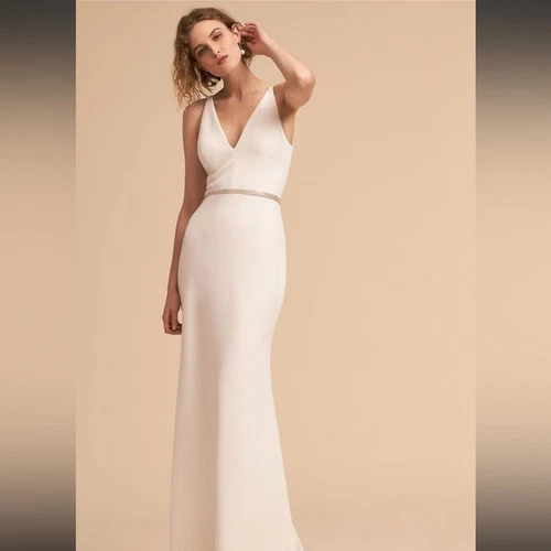 OFF WHITE Abito Anthropologie BHLDN Jones nuovo $198 TAGLIA 4 AVORIO bianco sporco elasticizzato crepe