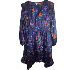 Pioneer Woman Multi Color Floral Ruffles V-Neck Dress Size Medium cowgirl rodeo