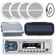 Pyle PLMRB29W Marine MP3 USB AM/FM Stereo, 4x Speakers Amp, Cover, Antenna