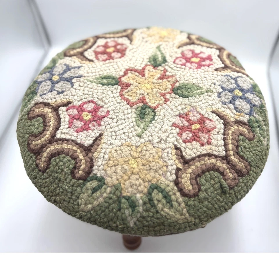 Tapete vintage com gancho escabelo otomano floral bordado madeira pernas acento - Imagem 2 de 4