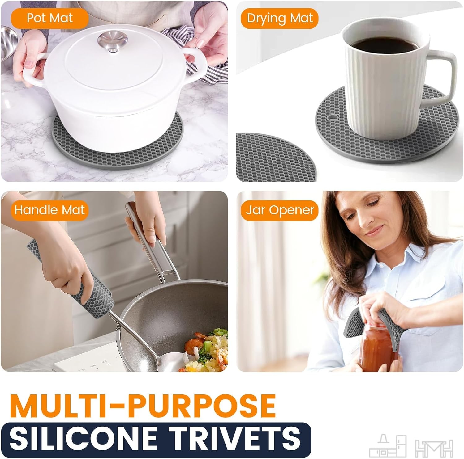 Silicone Trivet Mats 4 Heat Resistant Pot Holders Multipurpose Dark Grey 