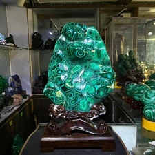 24.64LB TOP！ Natural malachite quartz crystal Mineral Specimen+stand