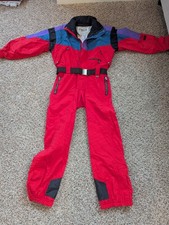 Fera Skiwear Vintage Ski Suit Mens Medium M Red One Piece Snowsuit Belted