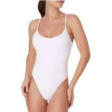 EUC Andie Swim Women's The Laguna Swimsuit White Ribbed Size Medium 2252