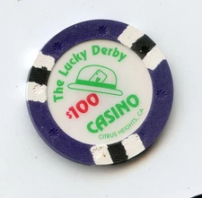100.00 Chip from the Lucky Derby Casino Citrus Heights California Sun Mold