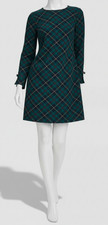 Tommy Hilfiger Womens' Green Plaid Long-Sleeve Bow-Cuff Dress Size 10