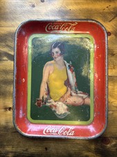 Vintage Original 1929 COCA COLA Serving Tray Sign - Girl In Yellow Bathing Suit