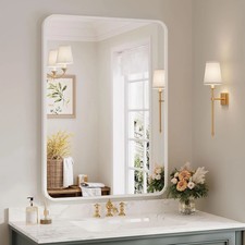 Rectangle Mirror Rounded Corners 55x75cm, Brushed Metal Framed Bathroom Mirror