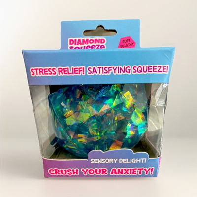 Diamond Squeeze Ball Blue/Green Glitter Glow in the Dark Gel 3in MPN 57791
