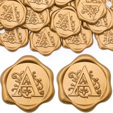 SWANGSA 50 Pack Letter A Wax Seal Stickers, Antique Gold Initial Alphabet Sel...