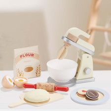 Wooden Toy Mixer, Kids Play Kitchen Accessories, Pretend Play Toy Blender for Bo