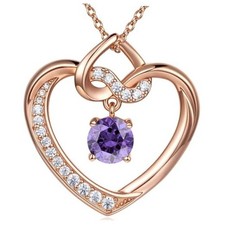 Heart Birthstone Necklaces Gifts for Women Wife, Jewelry for Rose Gold 02 Feb