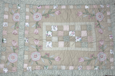 PEM American Sham Set Patchwork Floral Embroidered Quilted Shabby Chic Cottage