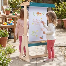 Wooden Art Easel for Kids with Transparent Board and Paper Roll-Natural