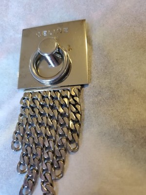 Celine Paris Fringe Kihei Chain Rhinestone Silver Tone Vintage Brooch 