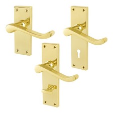 Brass Victorian Scroll Door Handles Internal, Bathroom, Latch, Lock Lever Sets