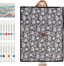 DIY Coloring Blanket for Adults, Color Your Own Blanket with 12 Markers, Washabl