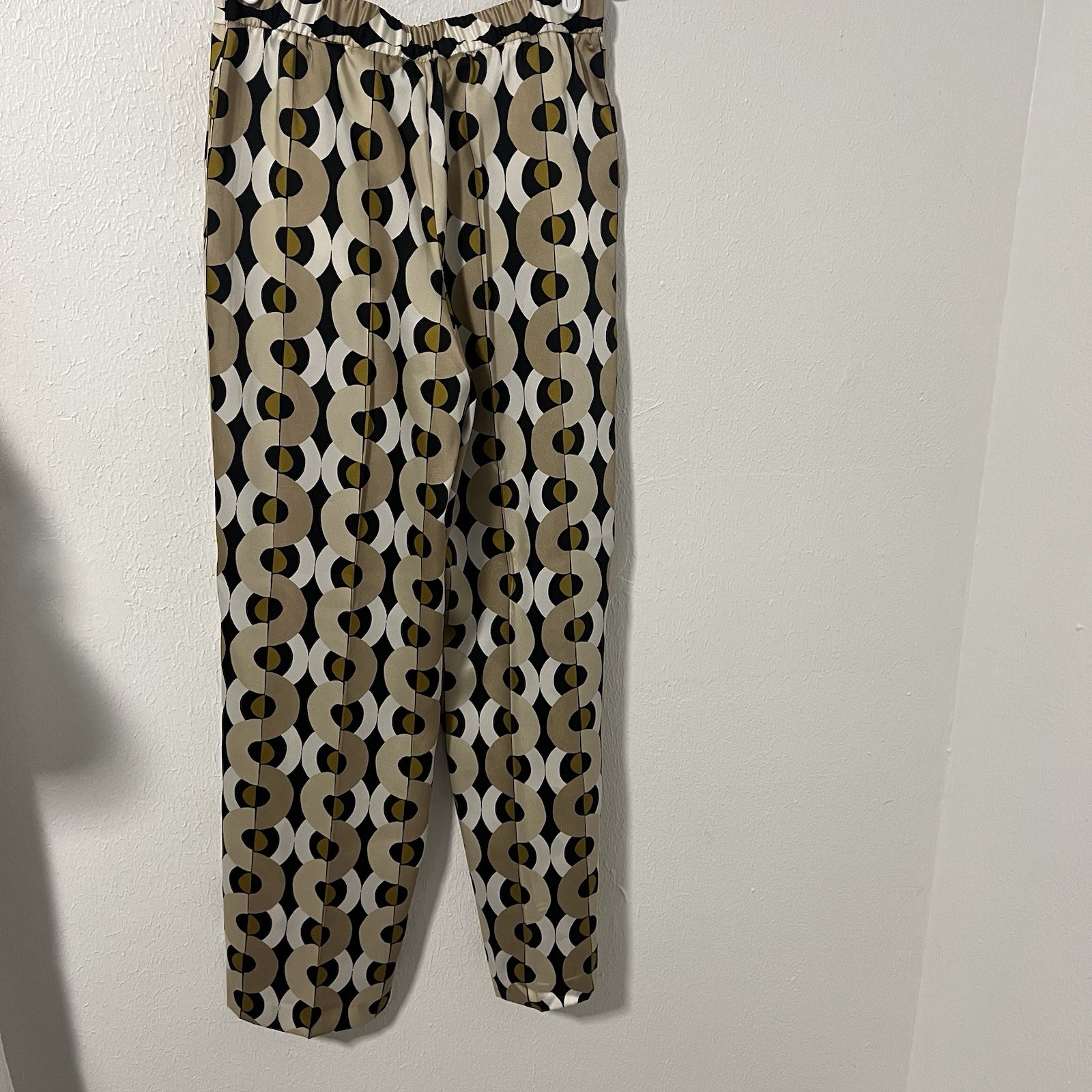 ZARA Geometric Print Medium NWT Wide Leg Satin Trouser Pants Side Zip Pockets image 6