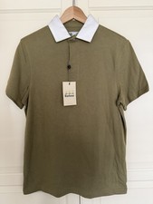 Image of BNWT Barbour Men’s Short Sleeve Polo Shirt Olive Green White Collar - Size S