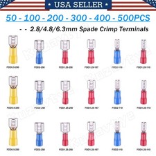 50/500Pcs Spade Crimp Wire Connectors Female Insulated Elecrical Butt Terminals